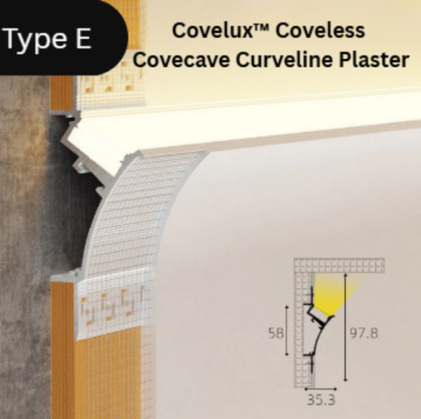 Covelux™ Coveless Series, Covecave Curveline Plaster Ceiling Profile LED Light