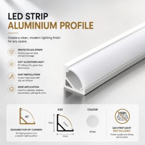 LED Strip Aluminium V Channel Profile 45° Surface Mount with PC Diffuser Cover
